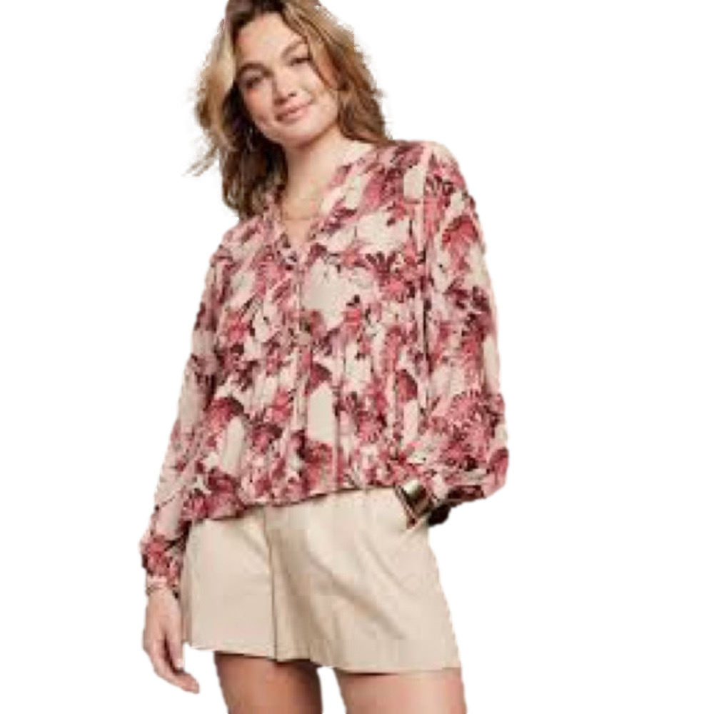 Banana Republic Floral Blouse NWT SIZE S Pink Cream Long Sleeve Lightweight Top